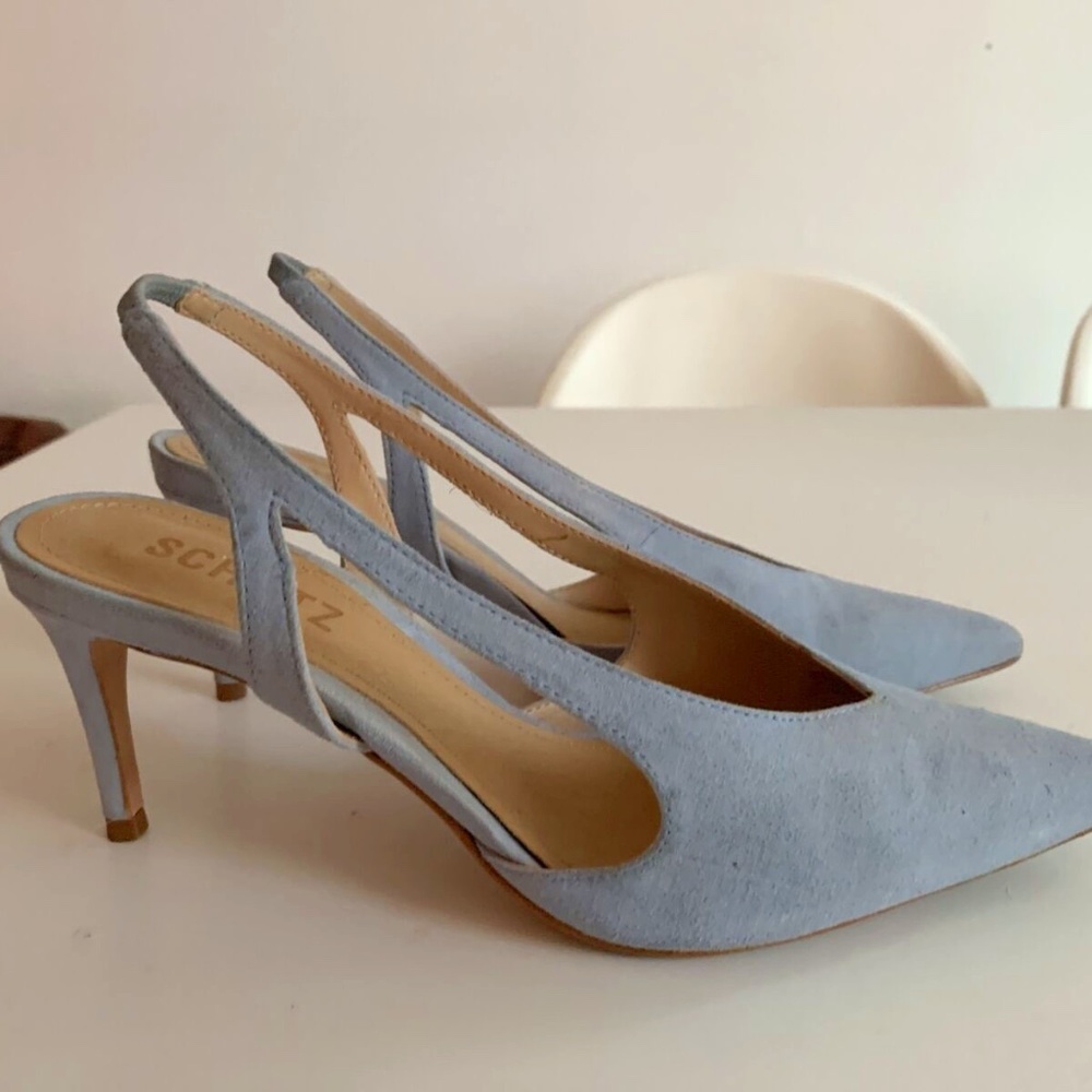Schutz Womens High Heels Suede Baby Blue Size 7B